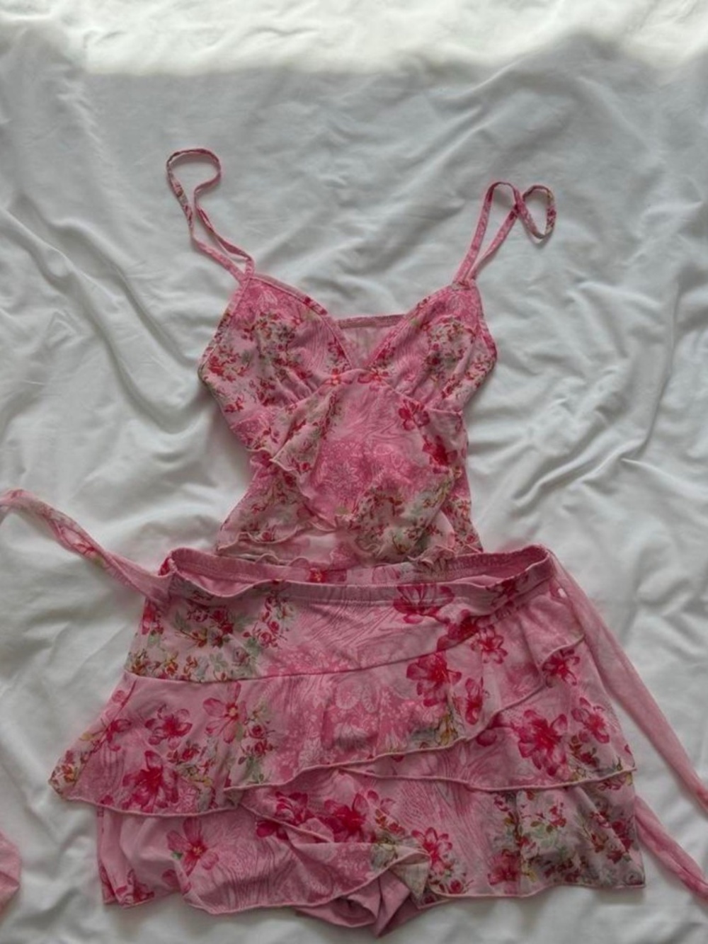 Pink Floral Ruffle Cami Top & Wrap Skort Two-Piece Set